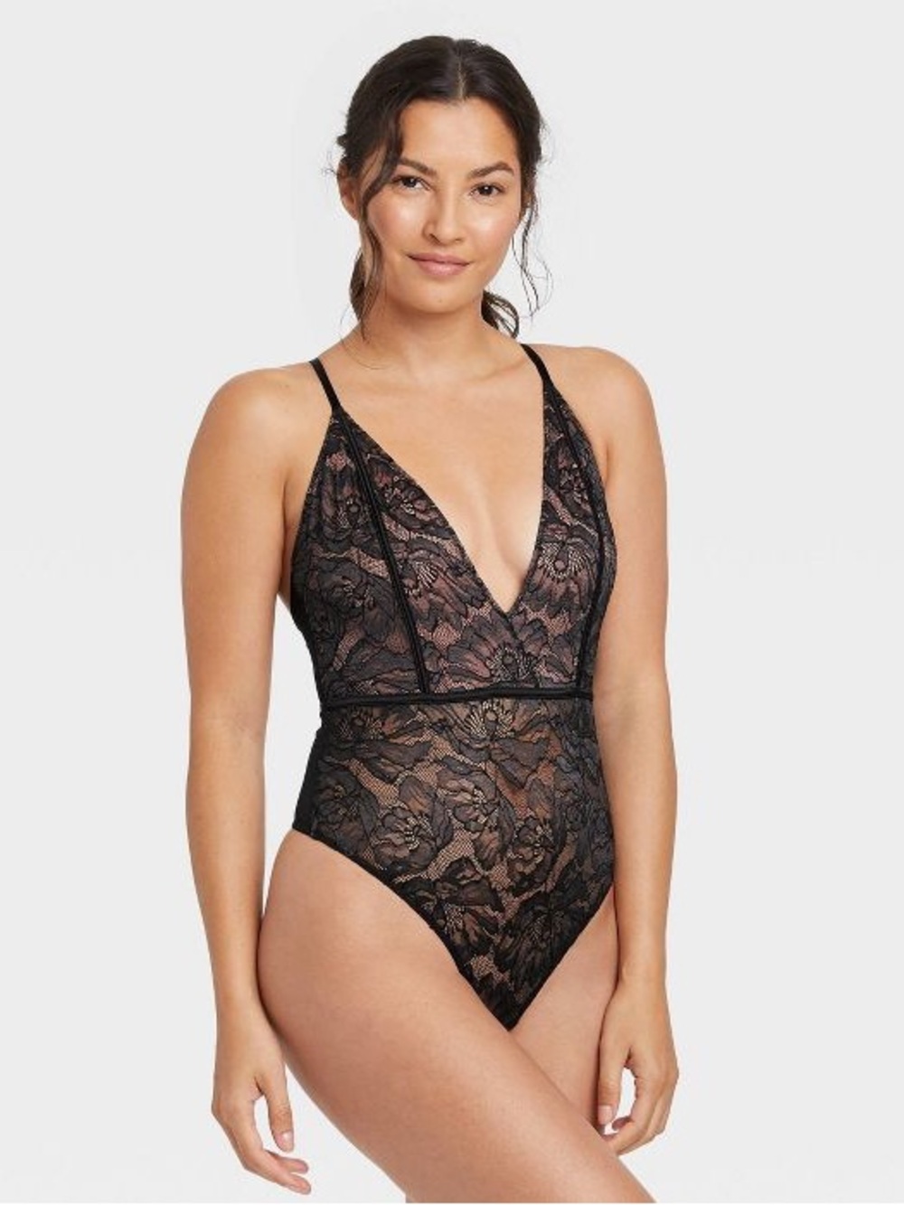 Auden Black Lace Plunge Bodysuit